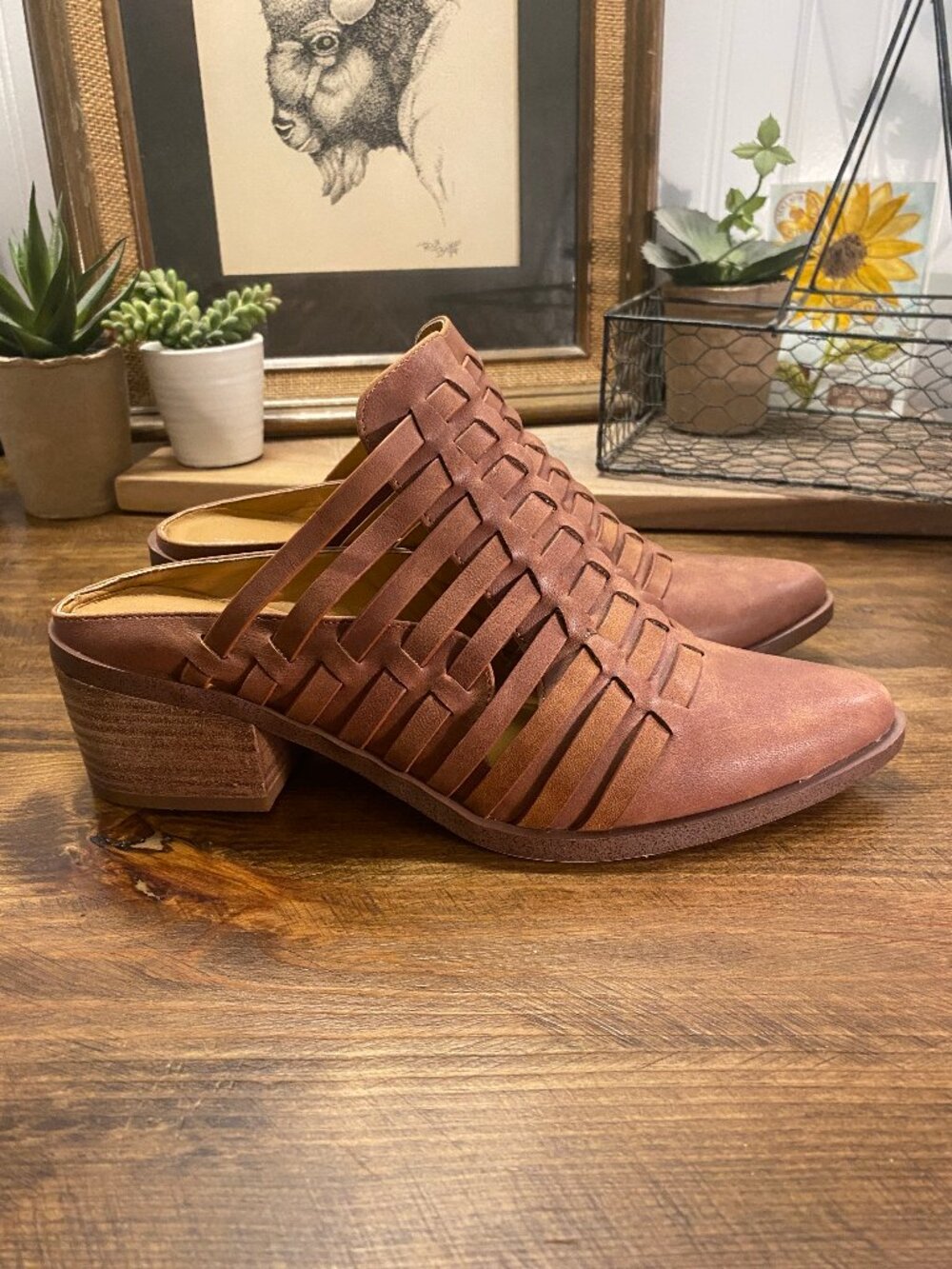 REPORT - Zora Brown Woven Pointed Toe Mule Booties - Women's Size 8